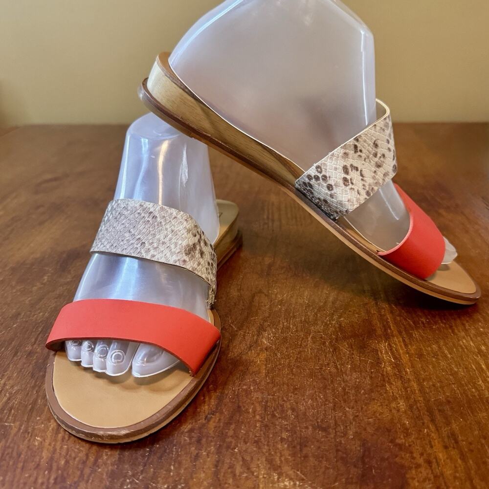Dolce Vita Womens “Paci” Double Strap Slide Sandal 2 Tone Orange/ Snake Size 9